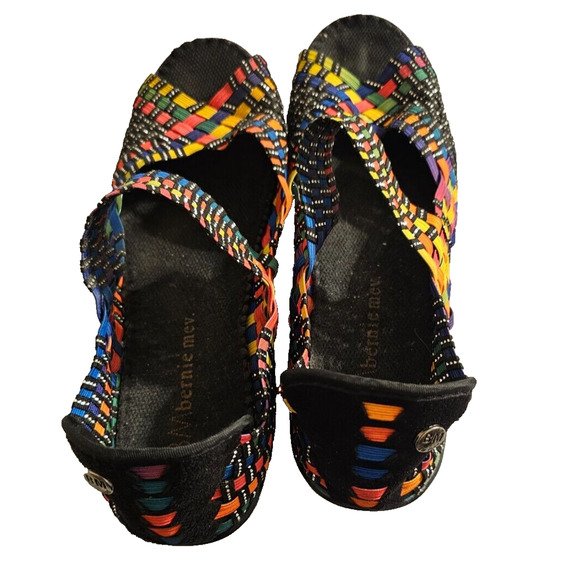 EUC Bernie Mev Multi colored and sparkles Sz 40 (US 10) Peep toe mary jane wedge - Picture 1 of 5